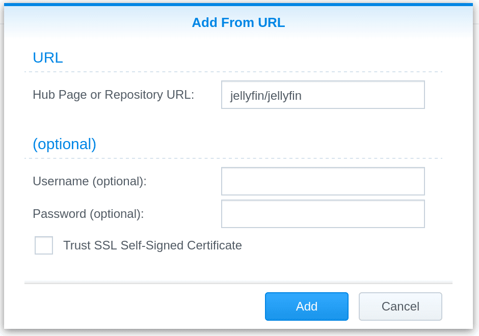 Jellyfin server installation wizard screen comparable to creating the first administrator account.